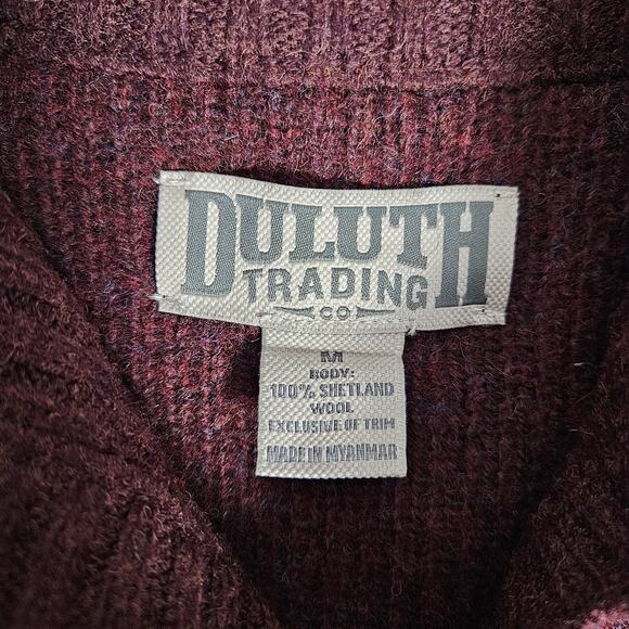 Duluth Trading Sweater Mens Medium Maroon Shetland Wool Fair Isle Moose Cabin - Picture 3 of 8